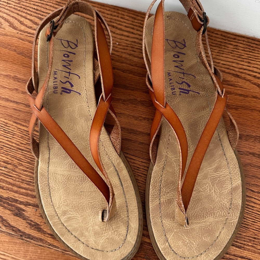 Blowfish Malibu Brown Leather Strappy Thong Sandals